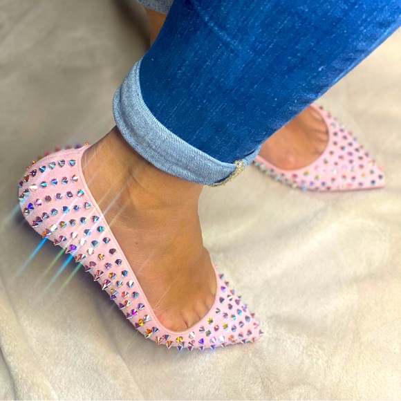 CHRISTIAN LOUBOUTIN KRYSTALIC FLAT SUEDE/CRYSTAL SPYKES - Picture 12 of 13